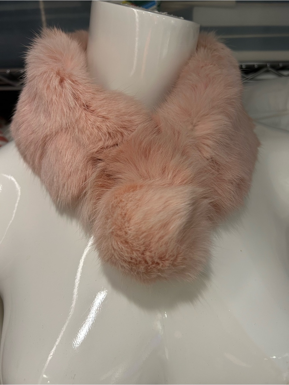 Lord & Taylor Blush Pink Rabbit Fur Pom Pom Closure Scarf